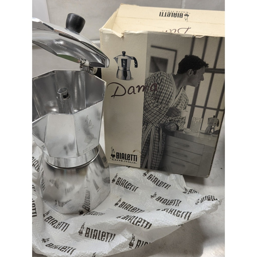 Bialetti Dama 6 Cup Stovetop Espresso Maker Italy w/ Original Box Vintage